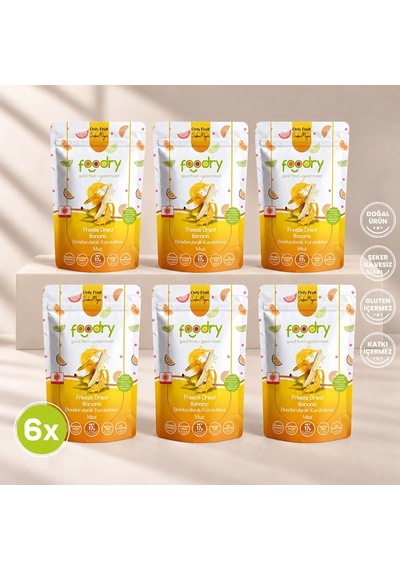 Foodry Dondurularak Kurutulmuş Muz Freeze Dry Banana Katkısız Çıtır Meyve Atıştırmalığı 6 x 17 G