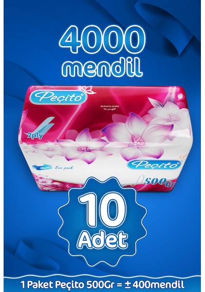 Peçito Elite Çift Katlı Çek Al Mendil 10 x 400'lü