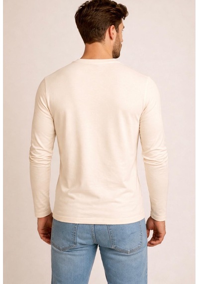 Axxel Erkek Açık Krem Pamuklu Likralı Süprem Uzun Kollu T-shirt-d240 Açık Krem