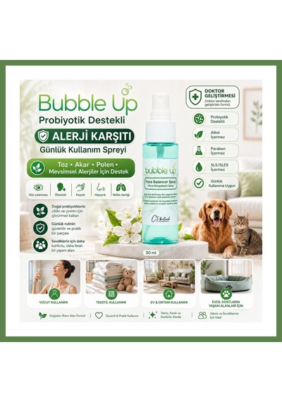 Bezos Bubble Up Kedi Köpek Yaşam Alanları İçin Alerji Karşıtı Sprey 50 Ml Hb006