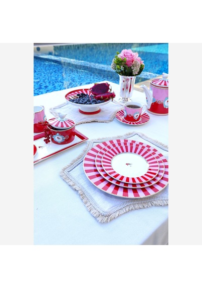 Kırmızı Pembe Porselen Yemek Tabağı 26,5 Cm