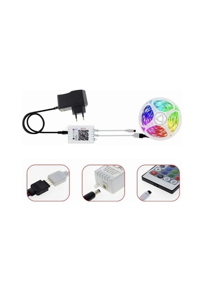 16 Renkli Rgb Şerit Seti, Kumandalı, Silikonlu, Adaptörlü, Işıklandırma Fırsatı RGB