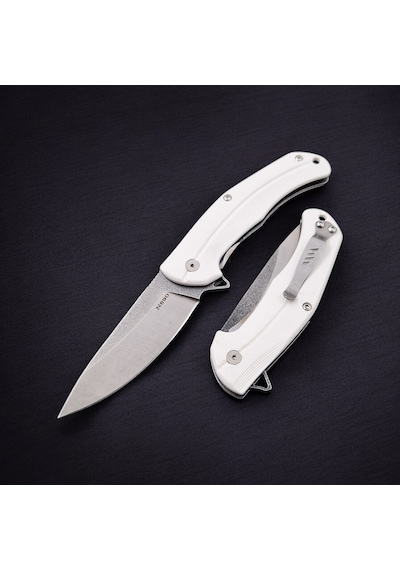 El Yapımı N690 Böhler Çelik Kamp Çakı İçten Kilitli, Kemer Klipsli Outdoor Tasarım Beyaz
