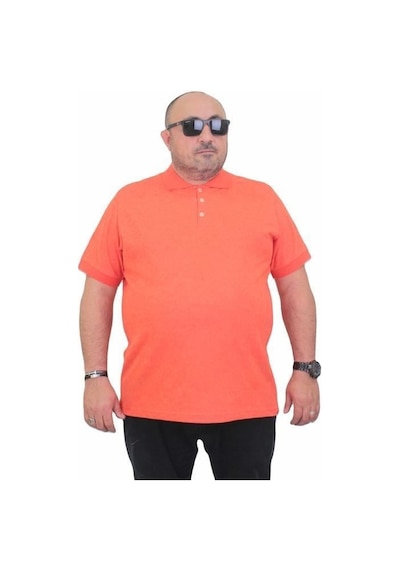 Starbattal Erkek Büyük Beden Polo Yaka Mat Baskılı Tişört 24451 Nar Çiçeği-Nar Çiçeği Narçiçeği