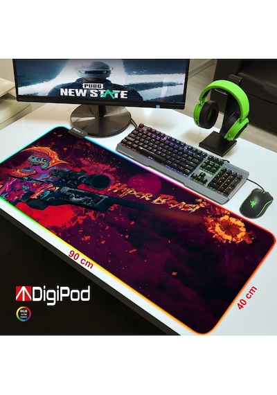 Digipod Rgb Gaming Oyuncu Mousepad 90x40 Xxl Kaymaz Taban Mouse Pad Hyperbeast 4mm Kalınlık 001