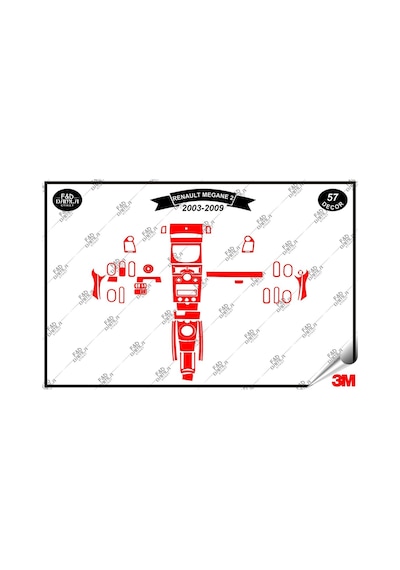 Renault Megane 2 Dijital 2003-2009 Torpido Konsol Trim Göğüs Maun Kaplama Set 57 Parça Kırmızı