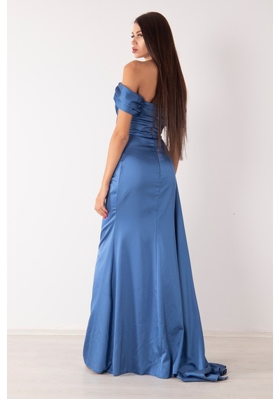 Belamore Indigo Drape Detaylı Saten Kumaş Abiye 9704858.98