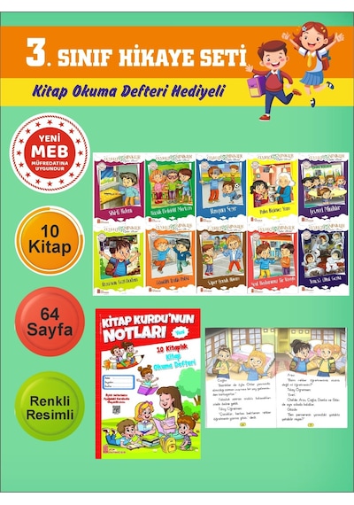3.sınıflar İçin Okumayı Sevdiren 10 Lu Hikaye Seti 4 Kitap Okuma Defteri Hediyeli