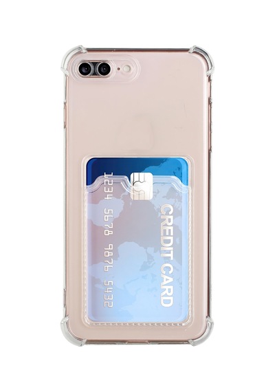 Apple iPhone Uyumlu 7 Plus Kapak Kamera Korumalı Kartlıklı Darbe Emici Özellikli Şeffaf Silikon Kılıf
