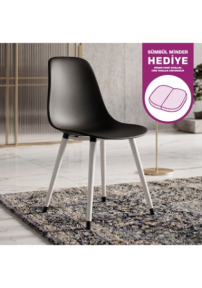 Vilinze Eames Beyaz Ahşap Ayak Plastik Siyah Sandalye