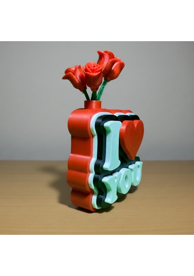 I Love You Yazılı Güllü Dekoratif Figür - Sevgililer Günü Özel Hediyelik 3d Pla Masaüstü Obje 10,6x9,7 Cm