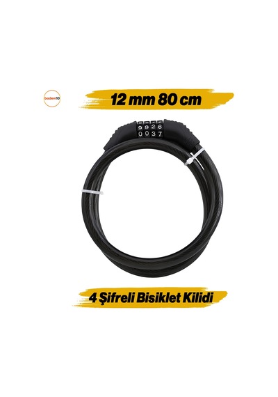 Şifreli Bisiklet Halat Zincir Kilidi 80 Cm Çelik Kilit Çap 12 Mm Diğer