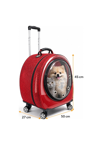 Jumbo Fileli Tekerlekli Kedi Köpek Taşıma Çantası 45 X 50 X 27 Cm Kırmızı 15 Kg