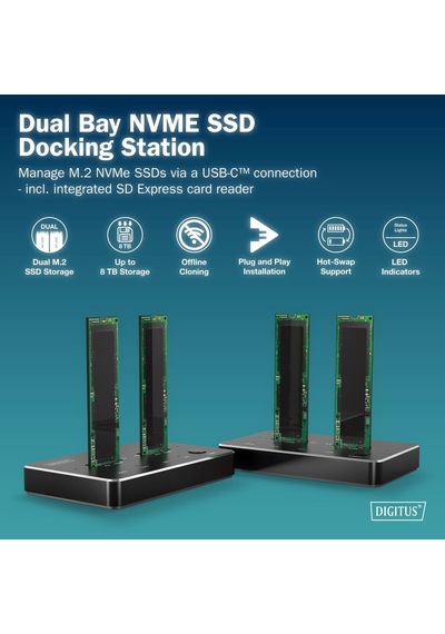 Dıgıtus Nvme Klonlama İstasyonu 2xm.2 Ssd Usb-c 10gbps Sata/nvme Hot-swap
