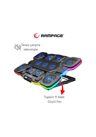 Rampage S50 Glacier Rgb Işıklı 11 Fanlı Lcd Göstergeli 1 Type C 1 Usb Girişli Yükselebilen Notebook Soğutucu