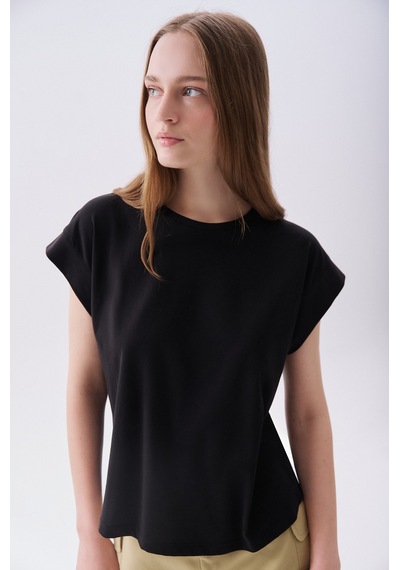 Mudo Kadın Kadın Siyah Düşük Kollu Bisiklet Yaka T-shirt 1266879