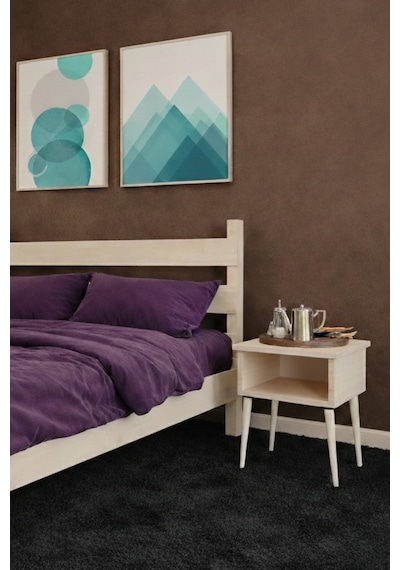 Natura Masif Ahşap Karyola Ve 2 Adet Komodin Vernik 90x200