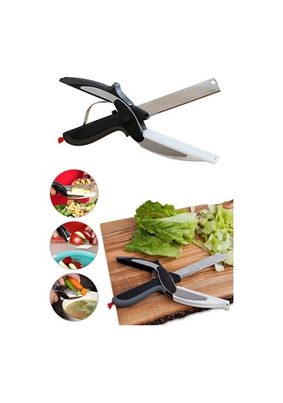 Pratik Düz Kesim Panolu Mutfak Makası Salata Sebze Et Kesme Tahtalı Makaslı Bıçak Clever Cutter