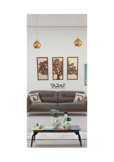 3 Parça Ağaç Tablo Lazer Kesim Dekoratif Tablo 42x62 Krem Ceviz