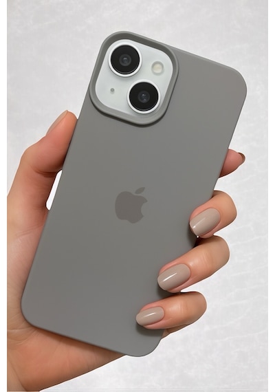 Iphone 15 Uyumlu Kılıf Logolu Lansman Soft Yumuşak Içi Kadife Silikon Kapak gri