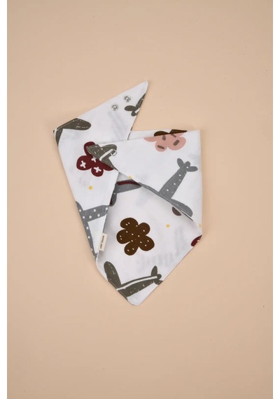 E&f Store Organik Sertifikalı Çift Katlı Müslin Kumaş - İki Çıtçıtlı Bebek Salya Önlük / Fular - Uçak Desenli Çok Renkli