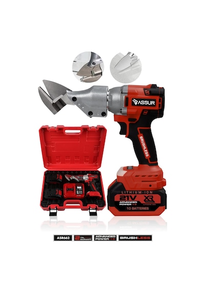 Assur 1050 3D 21V Kömürsüz Motor Akülü Sac Makası Seti - Çift Akülü Çantalı Metal & Tel & Sac Kesim Makası - 2975