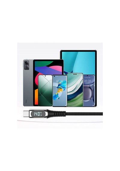 Micflip A08 Dijital Led Ekranlı Type-c To Type-c Pd Data Ve Şarj Kablosu 140w 1m Mavi