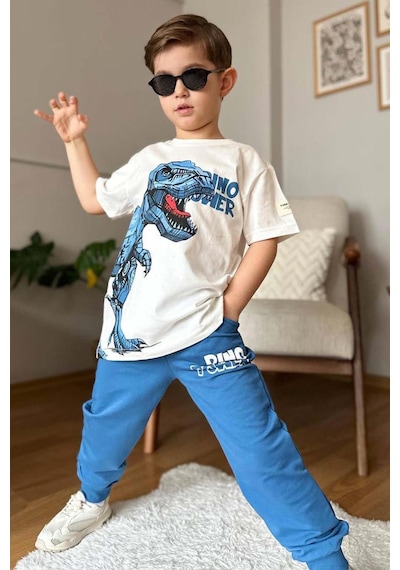 Riccotarz Erkek Çocuk Dinazor Digital Baskı Ve Yazı Detaylı T-shirt Mavi Eşofman Takım Buz Mavi Riccotarz Erkek Çocuk Dinazor Digital Baskı Ve Yazı Detaylı T-shirt Mavi Eşofman Takım Buz Mavi
