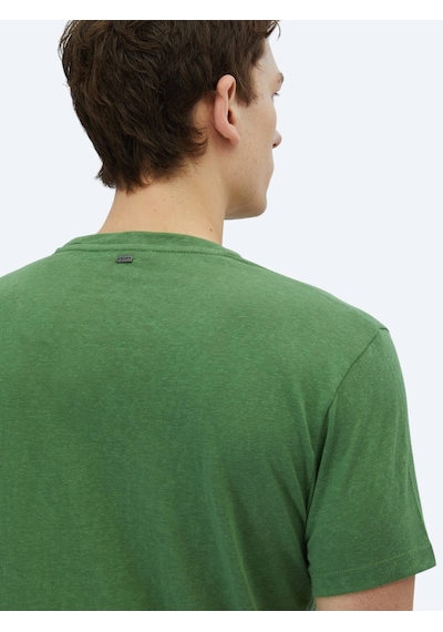 Kip Fıstık Yeşili Düz Bisiklet Yaka Pamuk Karışımlı T-shirt Fıstık Yeşili