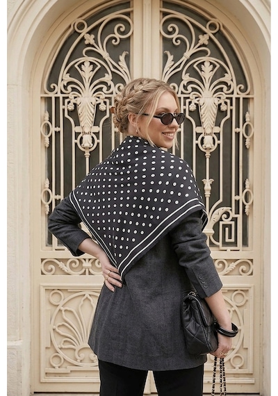Tarzını Seç Siyah Beyaz Puantiye Model Fular Bandana Şal Estascarf 70x70 Cm