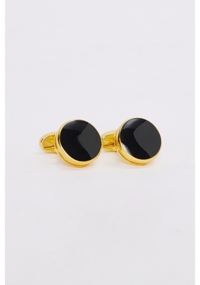 Erkek Oval Gold Detaylı Siyah Kol Düğmesi-46654