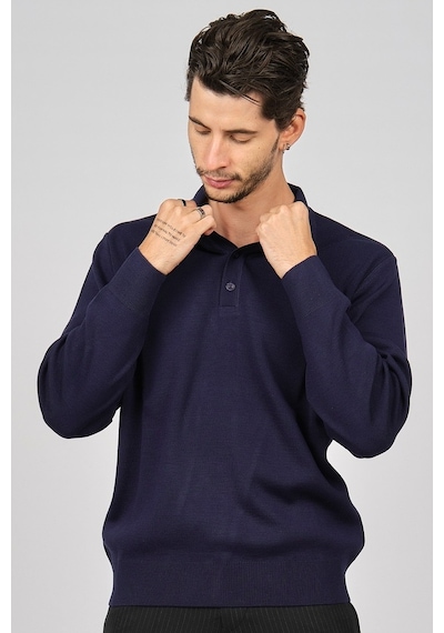 Pave Erkek Polo Yaka Yün Kazak 4358104 Indigo Indigo İndigo