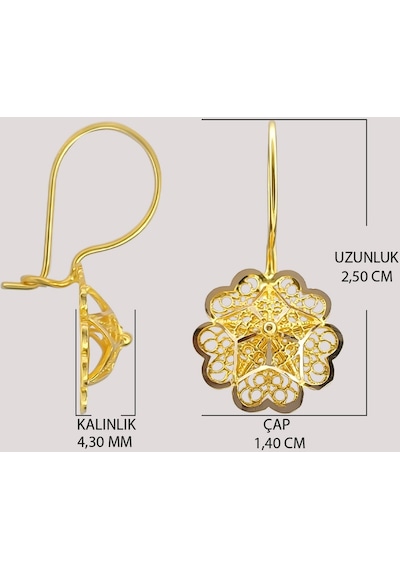 Prenses Pırlanta Altın Küpe 14 Ayar Altın Sallantılı Gül Küpe-2,50 Cm
