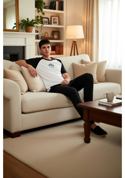 Frm Erkek Reglan Kol Bisiklet Yaka Pijama Fonksiyonel Dayanıklı Kalit Siyah