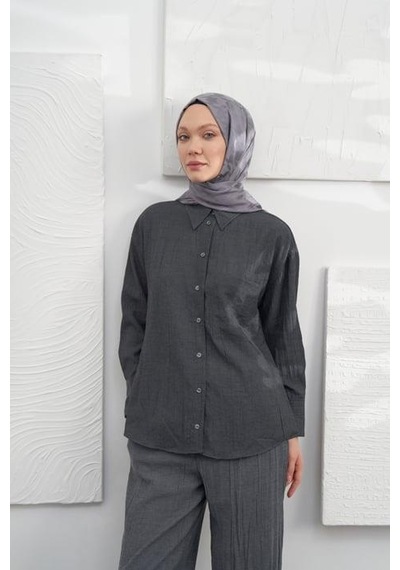 Armanda Jakarlı Şal - Kazayağı Desenli - Füme - Füme