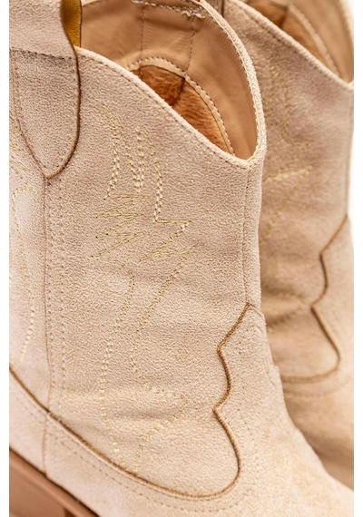 Aycan Shoes Kadın Kovboy Çizme Western Nakış Desenli Lisa Topuklu Süet 001