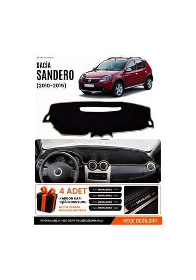Dacıa Sandero 2010-2015 Uyumlu Torpido Koruma, Torpido Örtüsü, Torpido Kılıfı - Siyah Bej