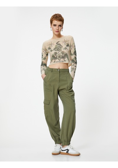 Koton Kargo Jogger Pantolon Cepli Lyocell Kumaş Haki 4sal40039ıw Haki