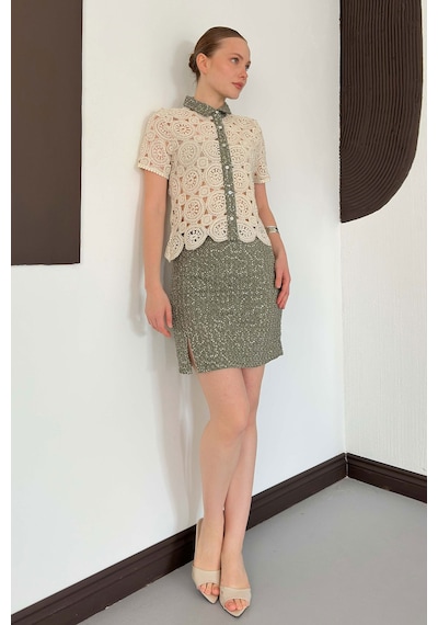Verymoda Pullu Kot Etek D2853 Haki