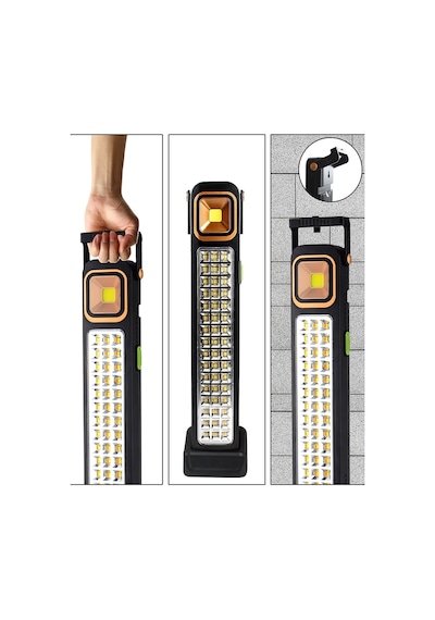 45 Watt Cob Led + 48 Ledli Solar Şarjlı Işıldak Acil Durum Lambası Kamp Lambası Siyah