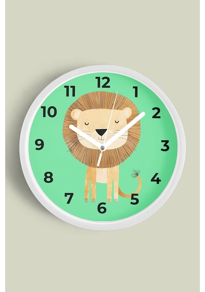Sevimli Aslan Çocuk Odası Duvar Saati - 25cm - Önü Camlı Beyaz Kasa - Sessiz Mekanizma-jh1128 Beyaz