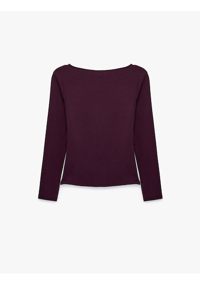 Koton Slim Fit Uzun Kollu Büzgü Detaylı Yuvarlak Kayık Yaka Tişört Mürdüm 7wak50156ek Mor