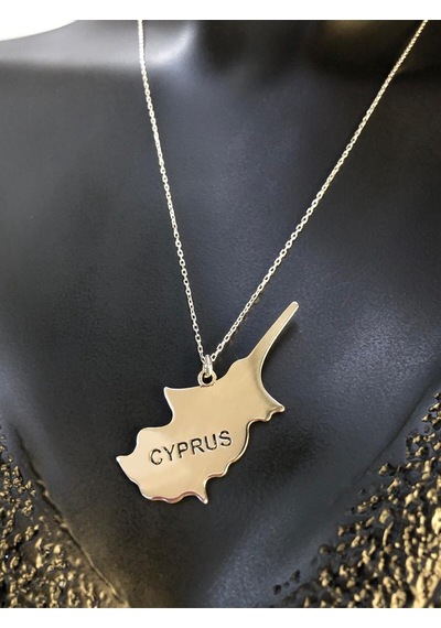 Vog Kıbrıs Cyprus Haritası Bayrağı Beyaz Renk 925 Ayar Gümüş Ülke Kolye