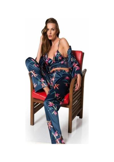Moongirl 007 Üçlü Saten Pijama Takımı