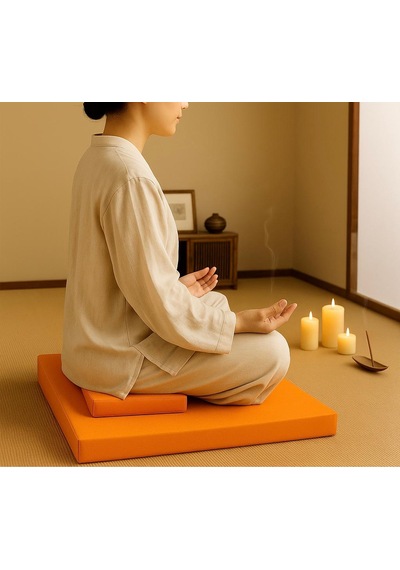 60x60 Meditasyon Minderi Seti İkili Yoga Meditasyon Minderi Lotus Çiçeği Baskılı Meditasyon Minderi Turuncu
