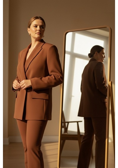 Hanezza Çift Düğmeli Blazer Ceket Plus Size Kiremit - 789093682 Kiremit