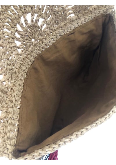 Kağıt İp Clutch Çanta Bej - Açık Kahverengi