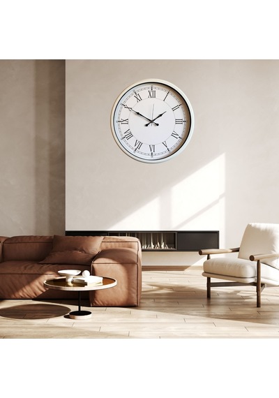 Beyaz Roma Rakamlı Büyük Boy 80 Cm Metal Duvar Saati