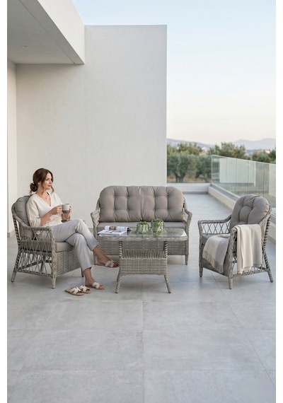 Canisa Linaria Serisi 1. Sınf 2+1+1 Gri Rattan Gri Minder Bahçe Balkon Oturma Koltuk Takımı Canisa Linaria Serisi 1. Sınf 2+1+1 Gri Rattan Gri Minder Bahçe Balkon Oturma Koltuk Takımı