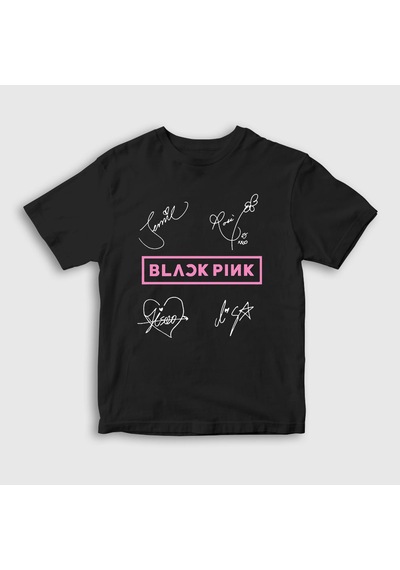 Presmono Unisex Çocuk Signs Blackpink T-shirt Siyah
